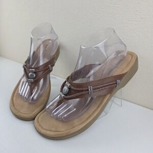 Minnetonka Silverthorne Brown Thong Sandals Women's 10 Flip Flops Embellished